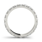 10K White Gold Round Diamond Eternity Band with Pavé Setting and Shared Prong