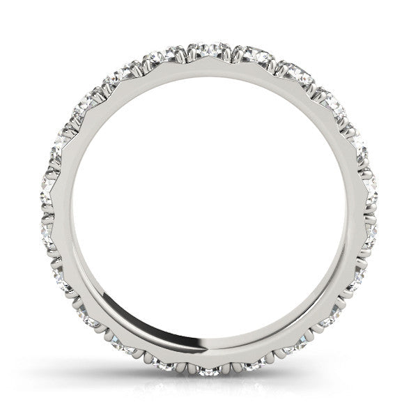 10K White Gold Round Diamond Eternity Band with Pavé Setting and Shared Prong