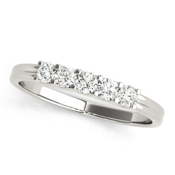 White gold Round Diamond Five-Stone Ring with Prong Setting and Classic Band