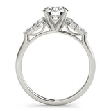 Platinum Round Diamond Floral Cluster Ring with Marquise Side Stones and Six-Prong Solitaire Setting 2