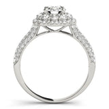 Platinum Round Diamond Floral Halo Ring with Pavé Band and Four-Prong Setting 2