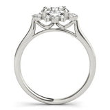 Platinum Round Diamond Floral Halo Ring with Plain Band and Prong Setting 2