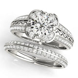 Platinum Round Diamond Floral Halo Split Shank Engagement Ring 1