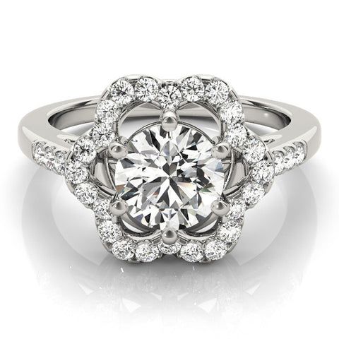 Platinum Round Diamond Floral Halo Split Shank Prong Setting Ring 2