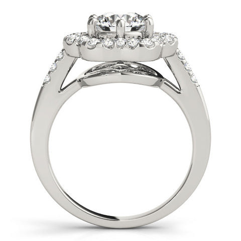 Platinum Round Diamond Floral Halo Split Shank Prong Setting Ring
