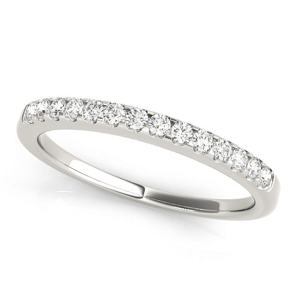 Platinum Round Diamond Half Eternity Band with Pavé Setting and Shared Prong