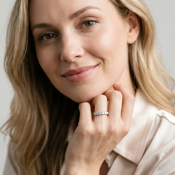 Platinum Round Diamond Half-Eternity Band with Shared Prong Setting
