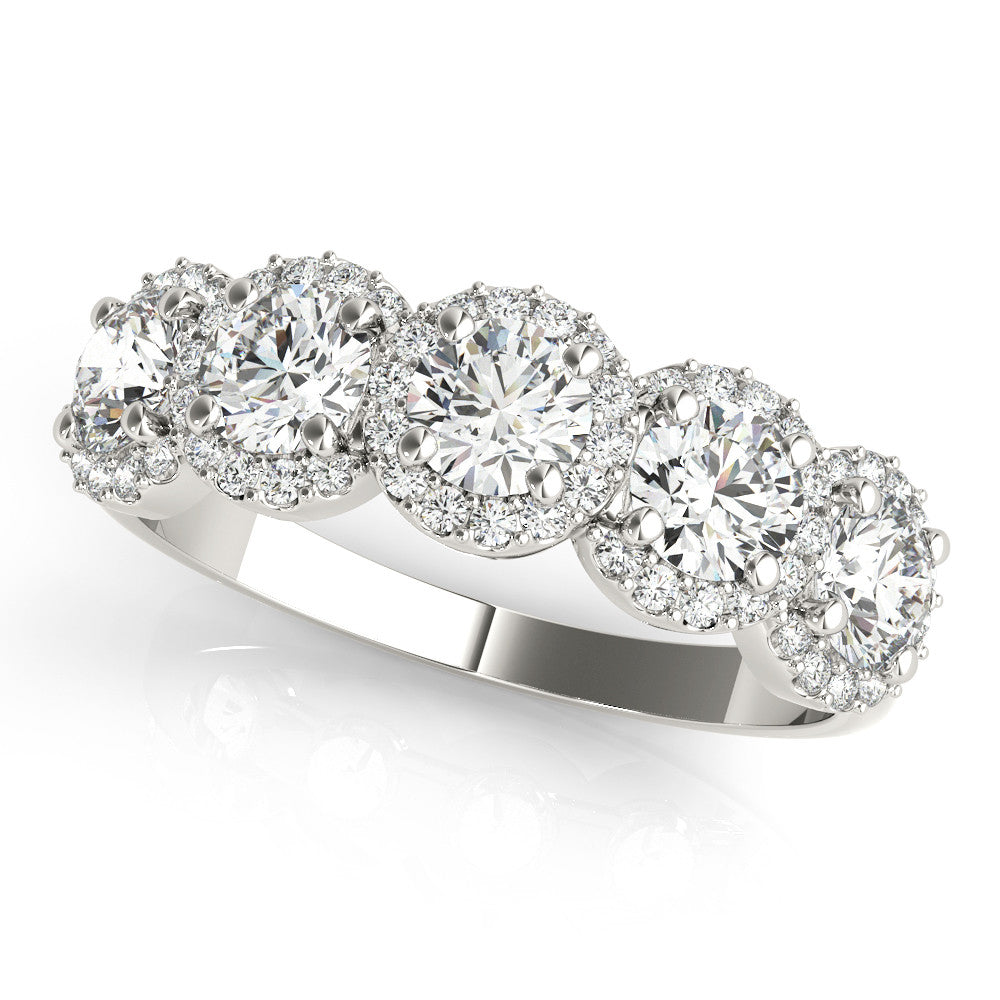Platinum Round Diamond Halo Five-Stone Prong Set Band 1
