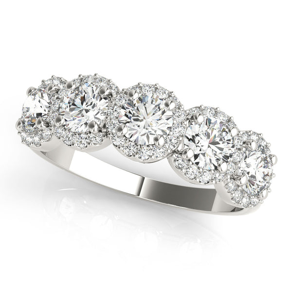 Silver Round Diamond Halo Five-Stone Prong Set Band