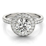 Platinum Round Diamond Halo Ring with Bezel Frame and Pavé Band 1