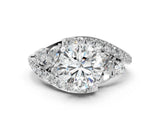 Platinum Round Diamond Halo Ring with Marquise and Pavé Band in Prong Setting_37