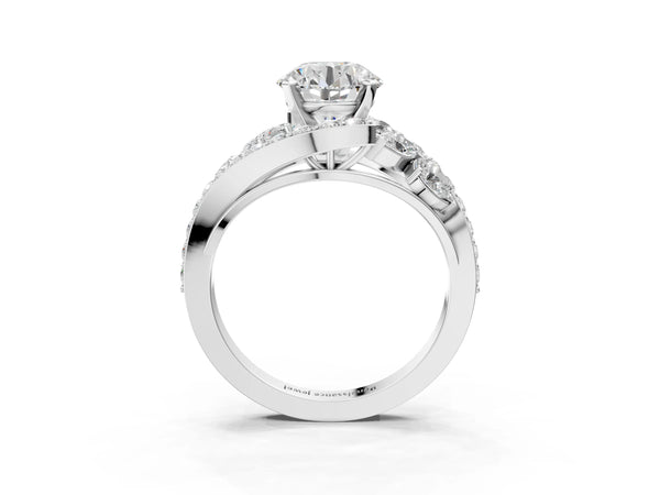 Platinum Round Bypass Engagement Ring Setting with Marquise and Pear Side Stones and Pave