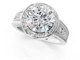 Platinum Round Diamond Halo Ring with Split Shank and Bezel Accents and Prong Setting_27