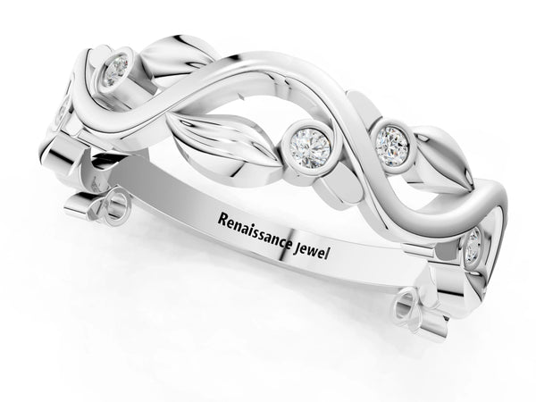 Platinum Round Diamond Leaf Eternity Band with Bezel Setting