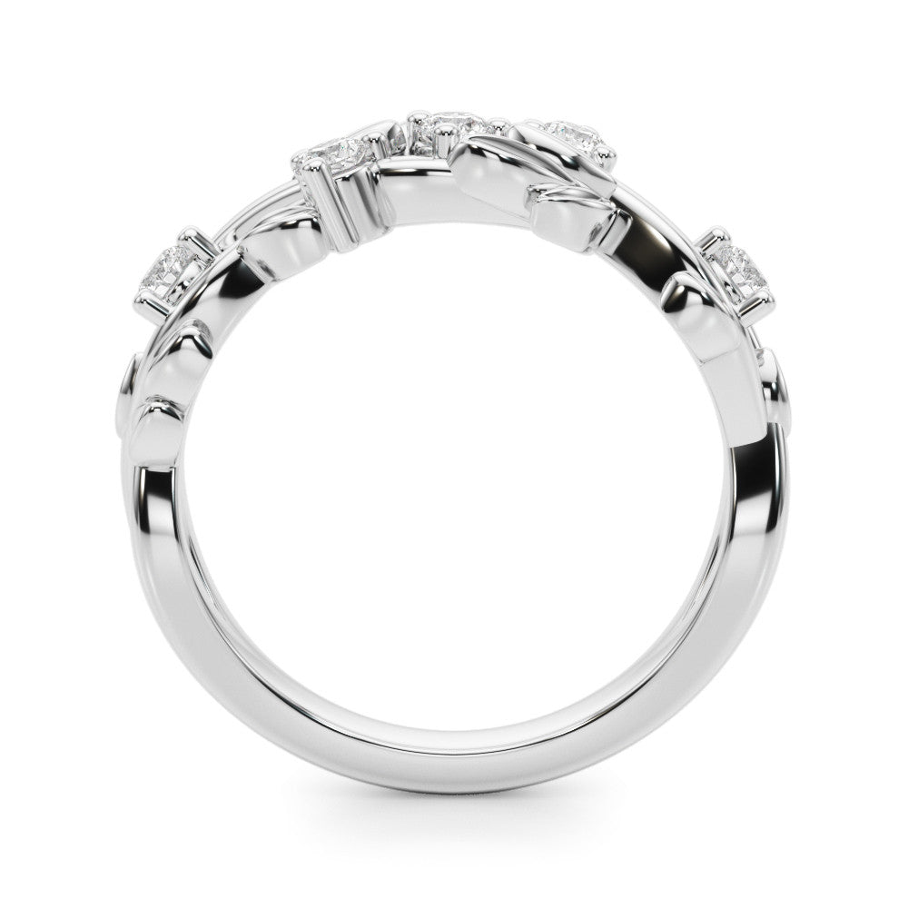 Platinum Round Diamond Leaf Motif Band with Prong Setting 1