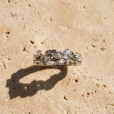 Platinum Round Diamond Leaf Motif Band with Prong Setting
