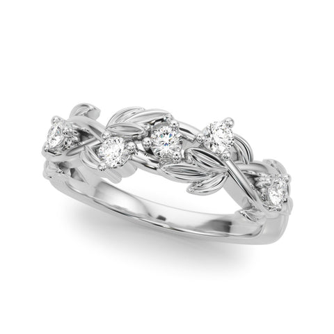 Platinum Round Diamond Leaf Motif Band with Prong Setting