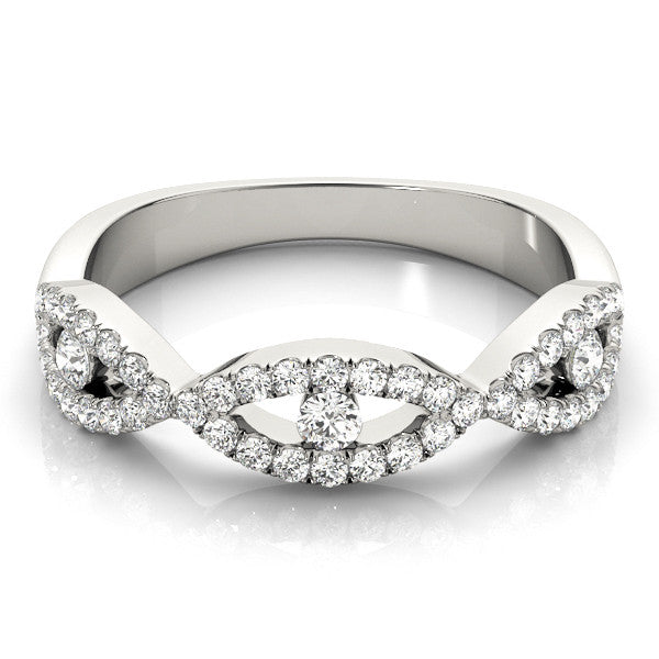 Platinum Round Diamond Marquise Halo Twist Band with Pavé Setting 2