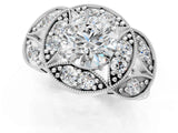 Platinum Round Diamond Milgrain Marquise Filigree Engagement Ring with Prong Setting_15