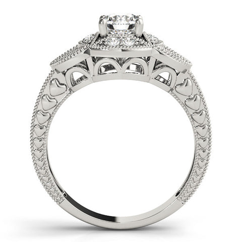 Platinum Round Diamond Milgrain Marquise Filigree Engagement Ring with Prong Setting