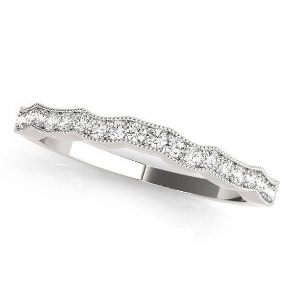 Platinum Round Diamond Milgrain Pave Contour Band