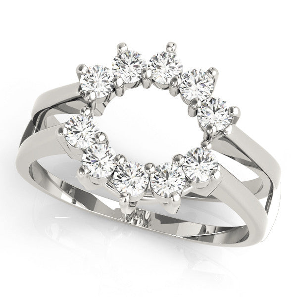 Silver Round Diamond Open Circle Split Shank Prong Setting Ring