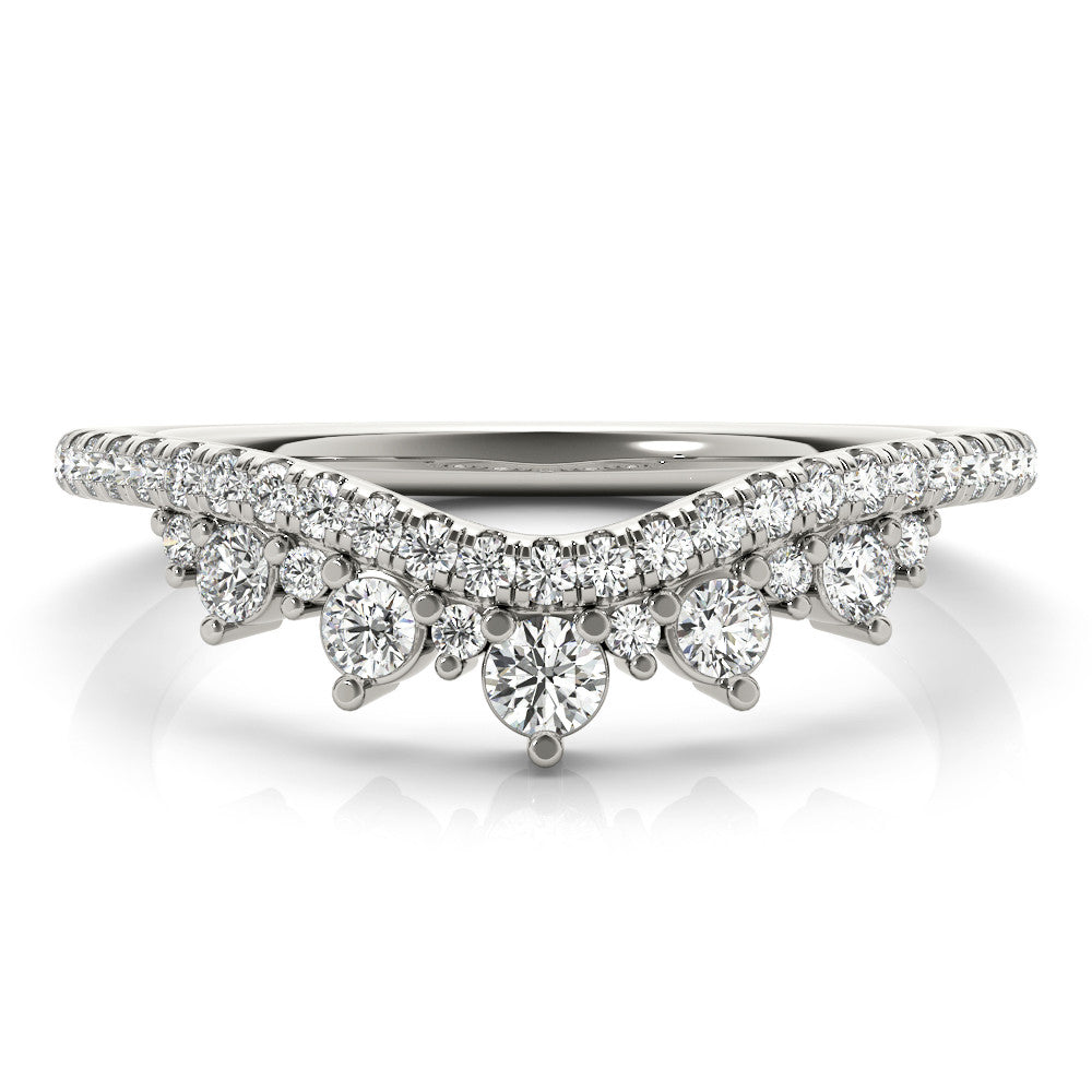 Platinum Round Diamond Pavé Contour Band with Prong Setting 2