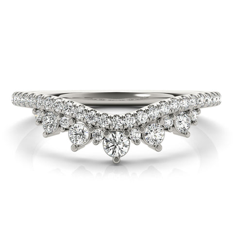 Platinum Round Diamond Pavé Contour Band with Prong Setting 2
