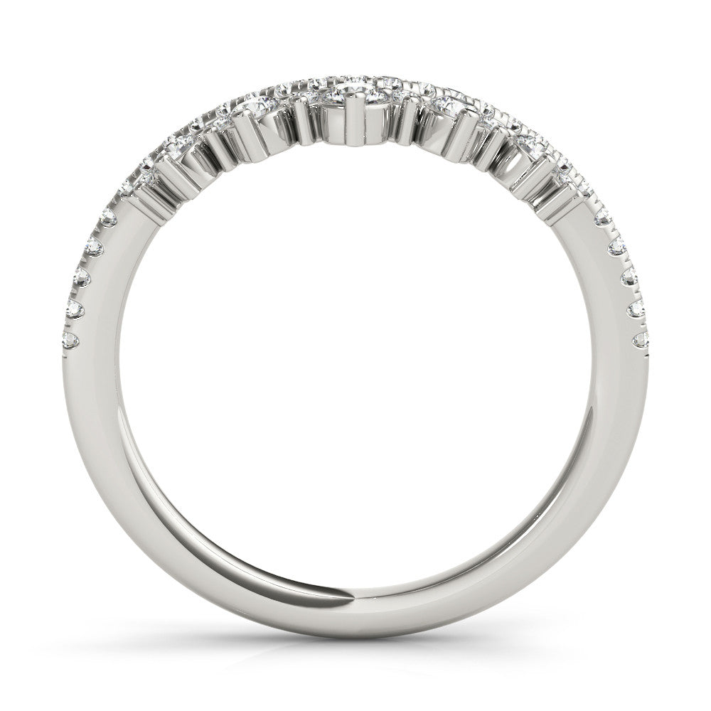 Platinum Round Diamond Pavé Contour Band with Prong Setting