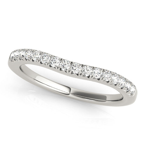 Platinum Round Diamond Pavé Curved Band with Shared Prong Setting
