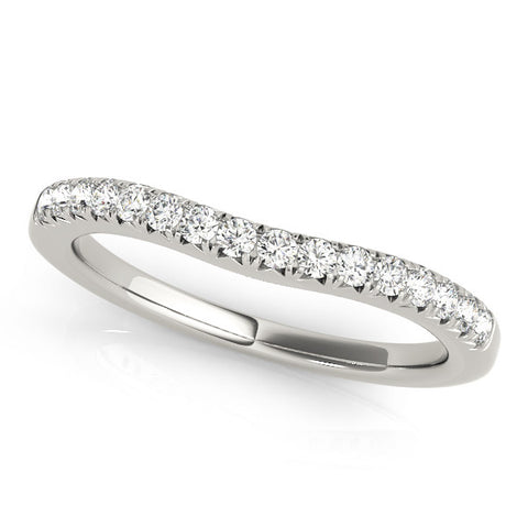 Platinum Round Diamond Pavé Curved Band with Shared Prong Setting