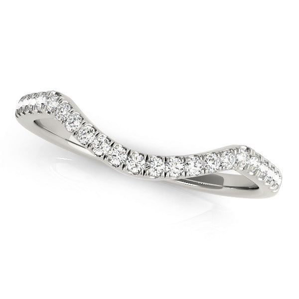 White gold Round Diamond Pavé Curved Wedding Band with Shared Prong Setting