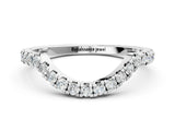 Platinum Round Diamond Pavé Curved Wedding Band with Shared Prong Setting_55
