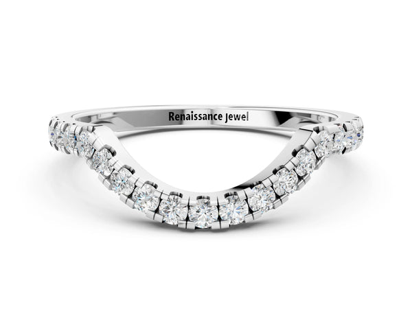 Platinum Round Diamond Pavé Curved Wedding Band with Shared Prong Setting