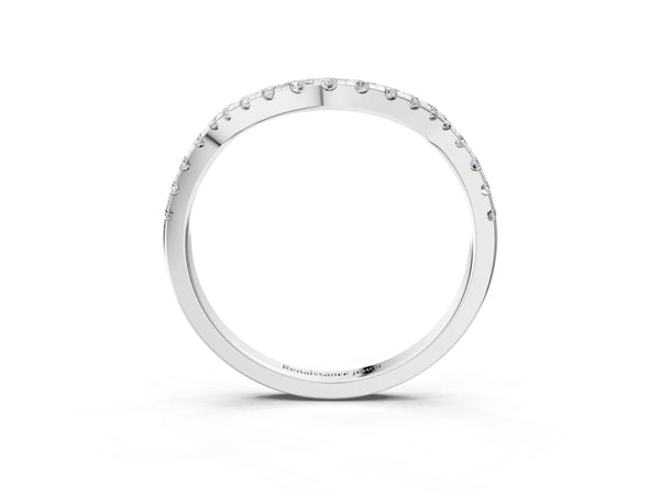 Platinum Round Diamond Pavé Curved Wedding Band with Shared Prong Setting