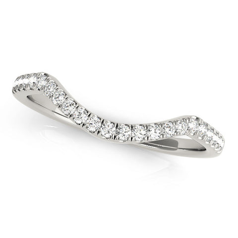 Platinum Round Diamond Pavé Curved Wedding Band with Shared Prong Setting