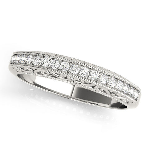 Platinum Round Diamond Pavé Milgrain White Gold Eternity Band