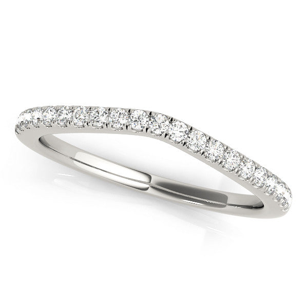 Platinum Round Diamond Pavé Set Curved Band with Shared Prong Setting