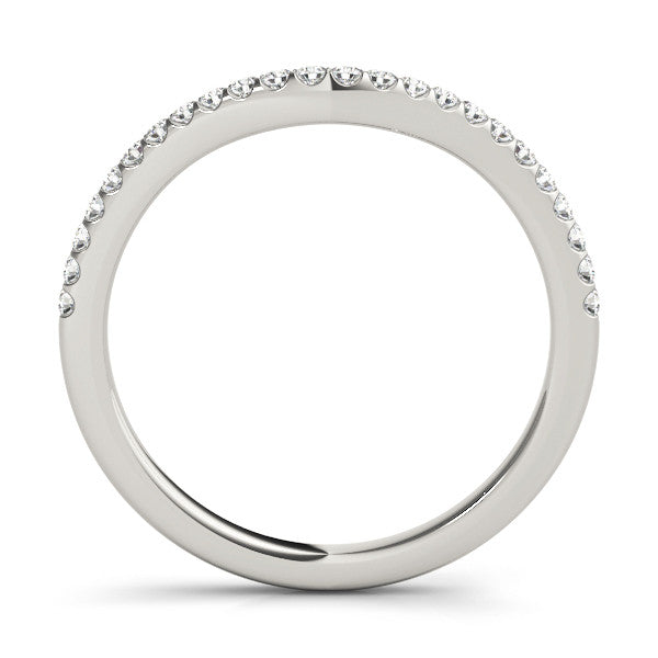 10K White Gold Round Diamond Pavé Set Curved Wedding Band