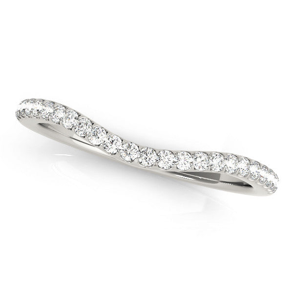 10K White Gold Round Diamond Pavé Set Curved Wedding Band