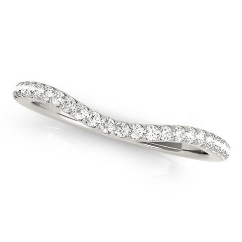 Platinum Round Diamond Pavé Set Curved Wedding Band