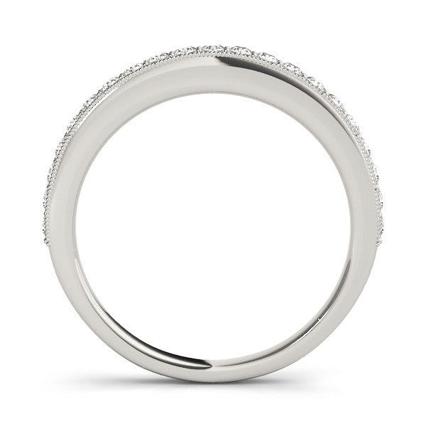 Silver Round Diamond Pavé Set Milgrain Wedding Band