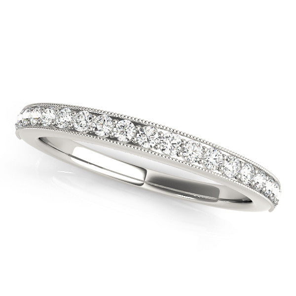 White gold Round Diamond Pavé Set Milgrain Wedding Band