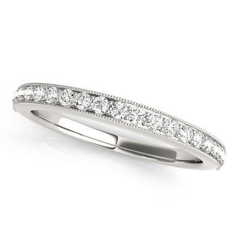 Platinum Round Diamond Pavé Set Milgrain Wedding Band