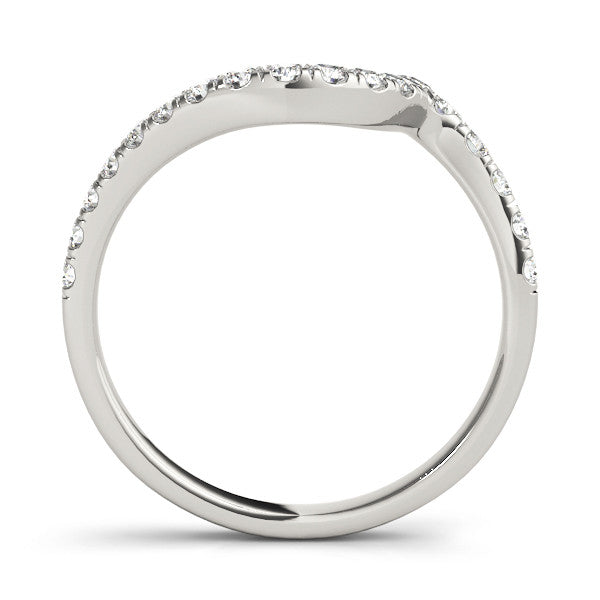 Platinum Round Diamond Pavé V-Shaped Contour Band with Shared Prong Setting 1