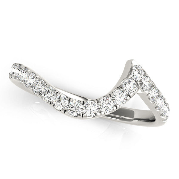 Platinum Round Diamond Pavé V-Shaped Contour Band with Shared Prong Setting