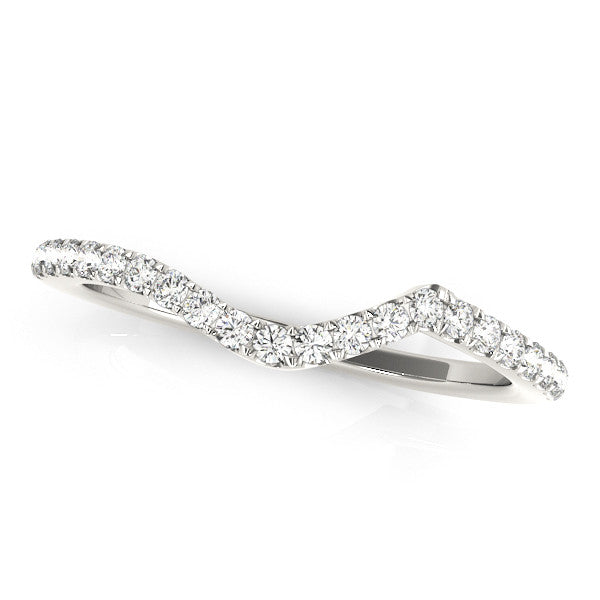 Platinum Round Diamond Pavé Wave Band with Shared Prong Setting
