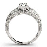 Platinum Round Diamond Pave Art Deco Split Shank Ring with Four-Prong Setting 2