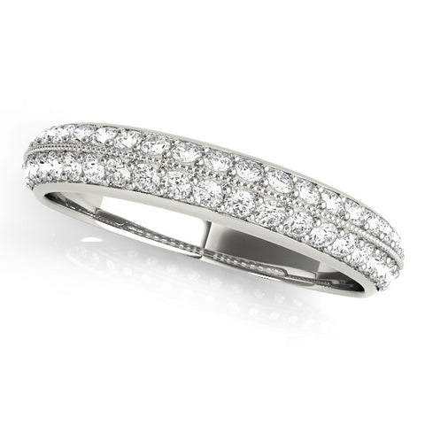 Platinum Round Diamond Pave Eternity Band with Milgrain Edging