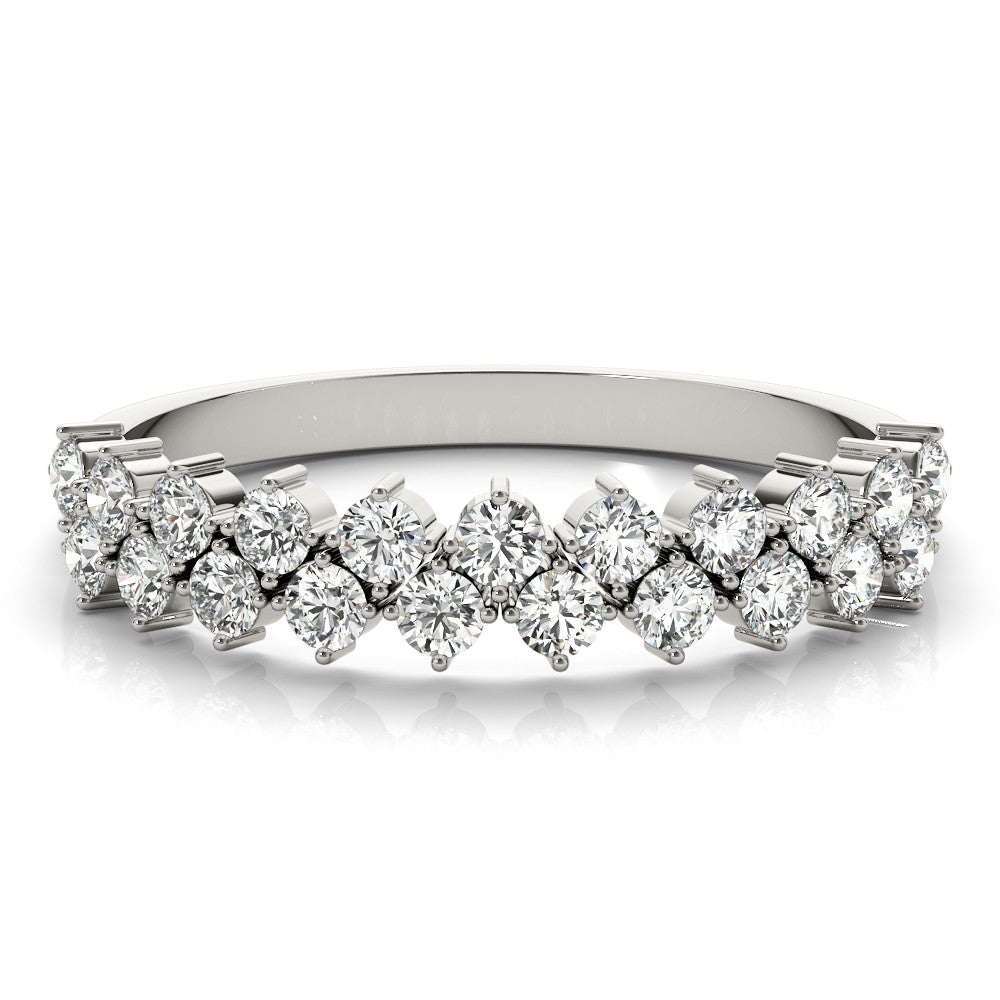 Platinum Round Diamond Prong Set Chevron Band 2